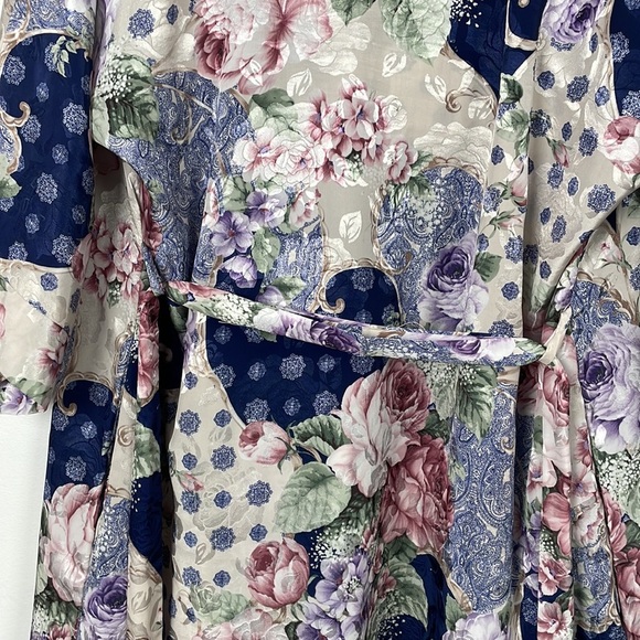 Maryann's 2 piece gown women vintage size medium floral satin 2 pockets belt - Picture 8 of 13